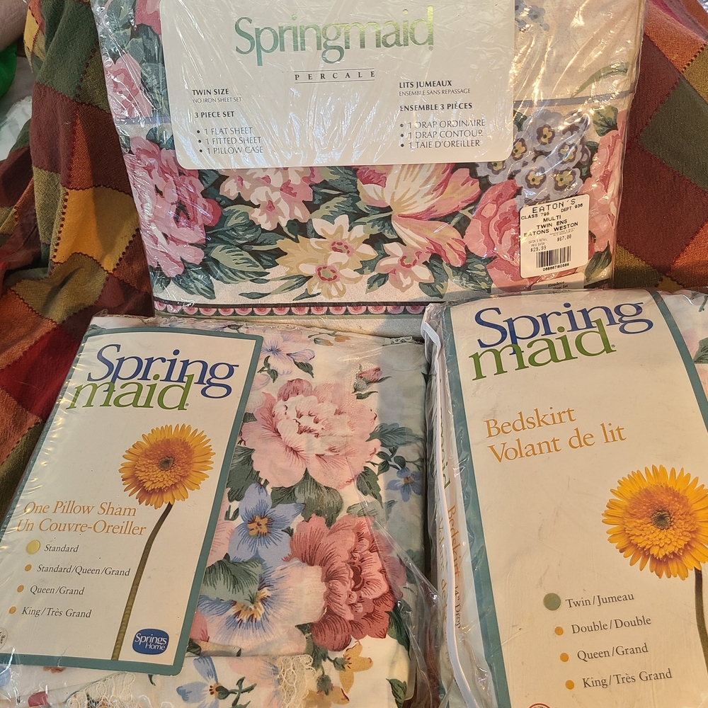 NEW Old Stock, Springmaid 'Eloquence Twin 3 Piece Sheet Set Bedskirt Pillow Sham